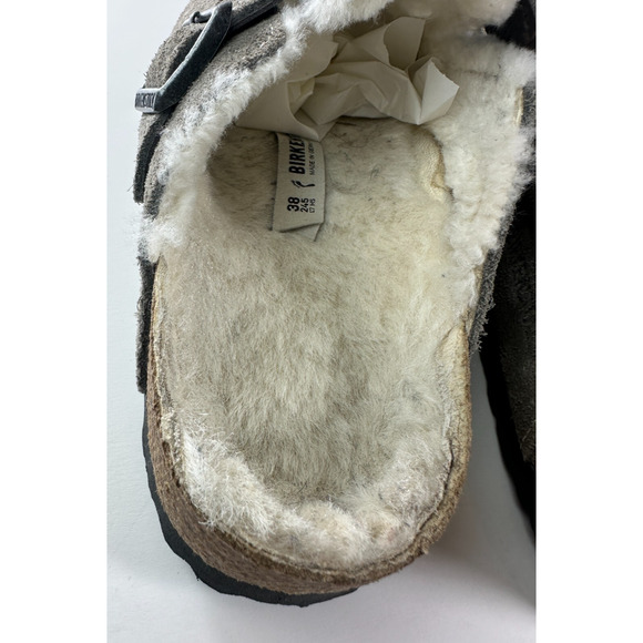 Birkenstock Boston Shearling Suede Clog Slip On Sandals Gray 38 Unisex L7 M5 - Picture 8 of 16